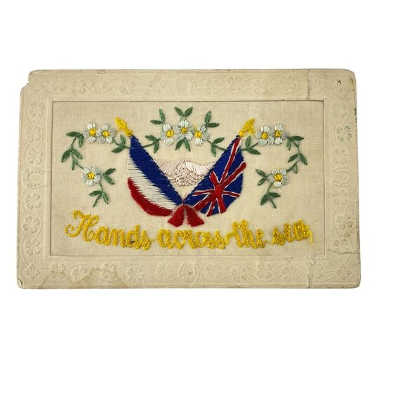 Other - Vintage Hands Across The Sea Embroidered Postcard France and Union Jack Flags